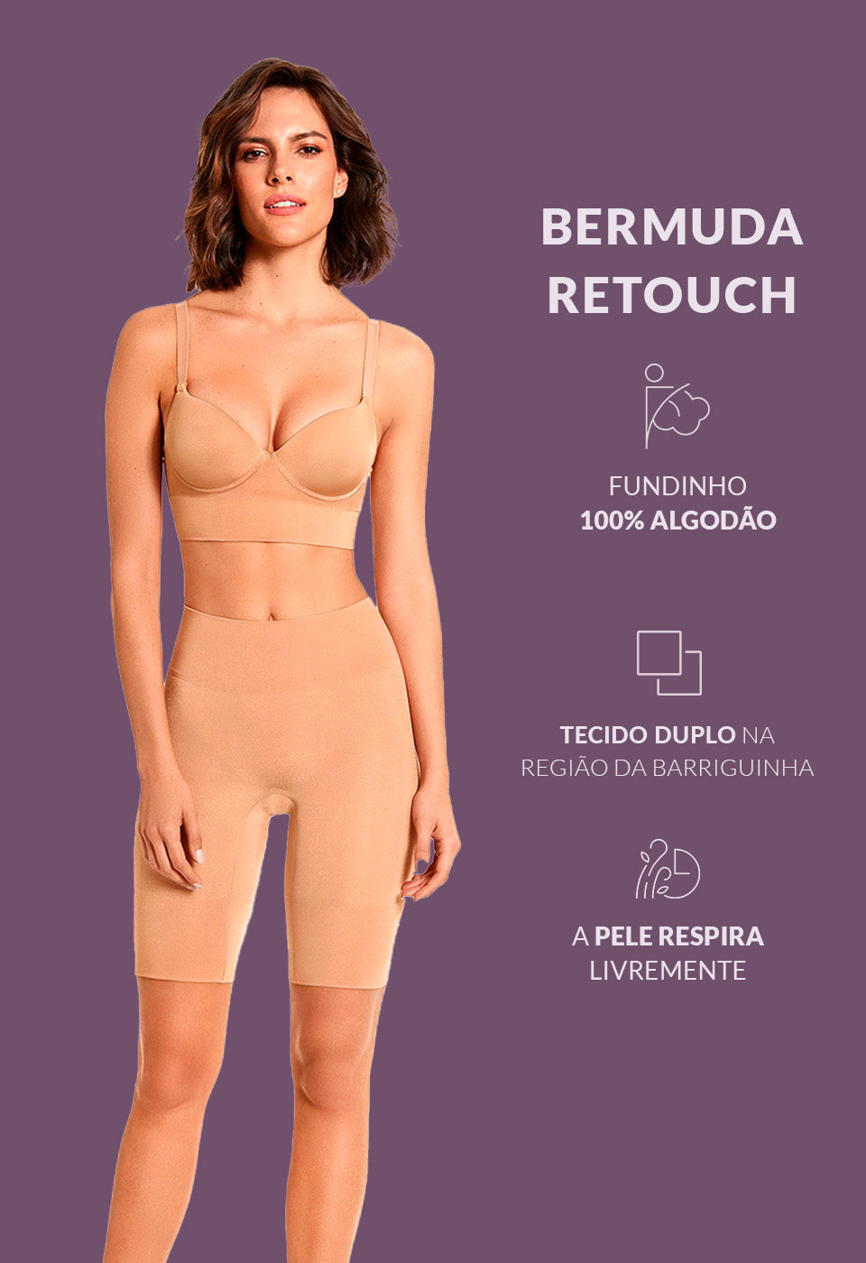Bermuda Modeladora Cintura Alta Reduz Atrito Nas Coxas Matte