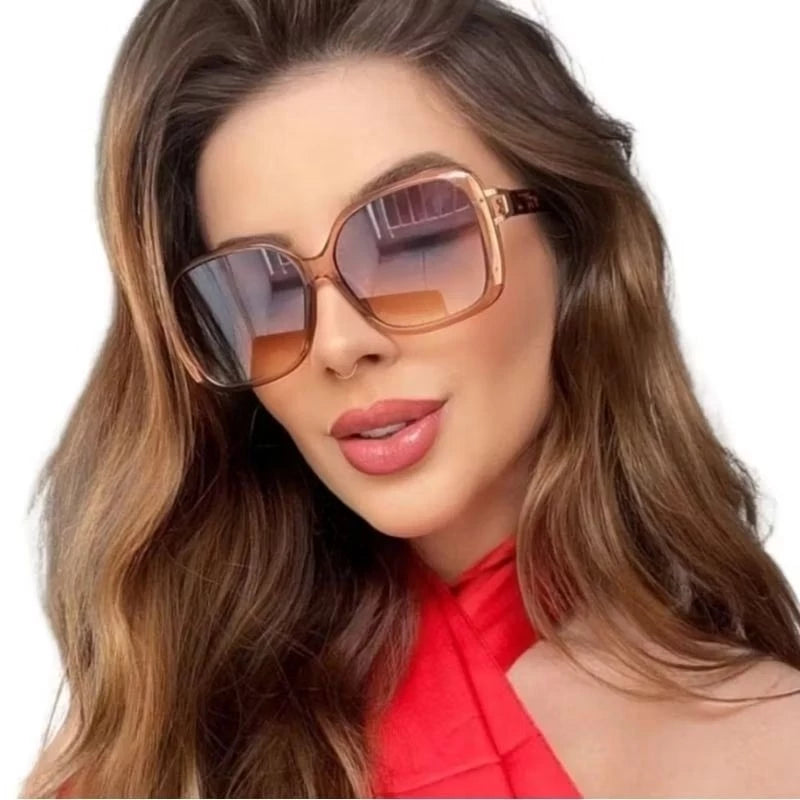 Óculos De Sol Feminino Quadrado UV 400 Champagne