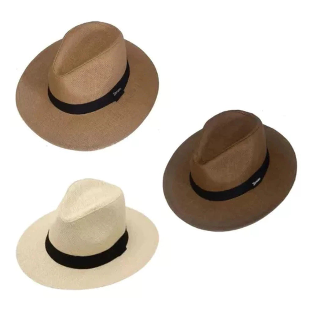 Chapéu Panamá Original Aba Larga 7cm Marrom Claro