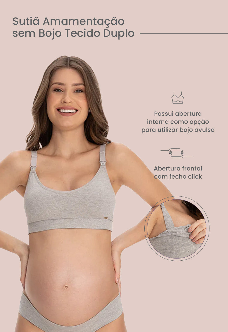 Sutiã Amamentação Sem Bojo Tecido Duplo Mescla