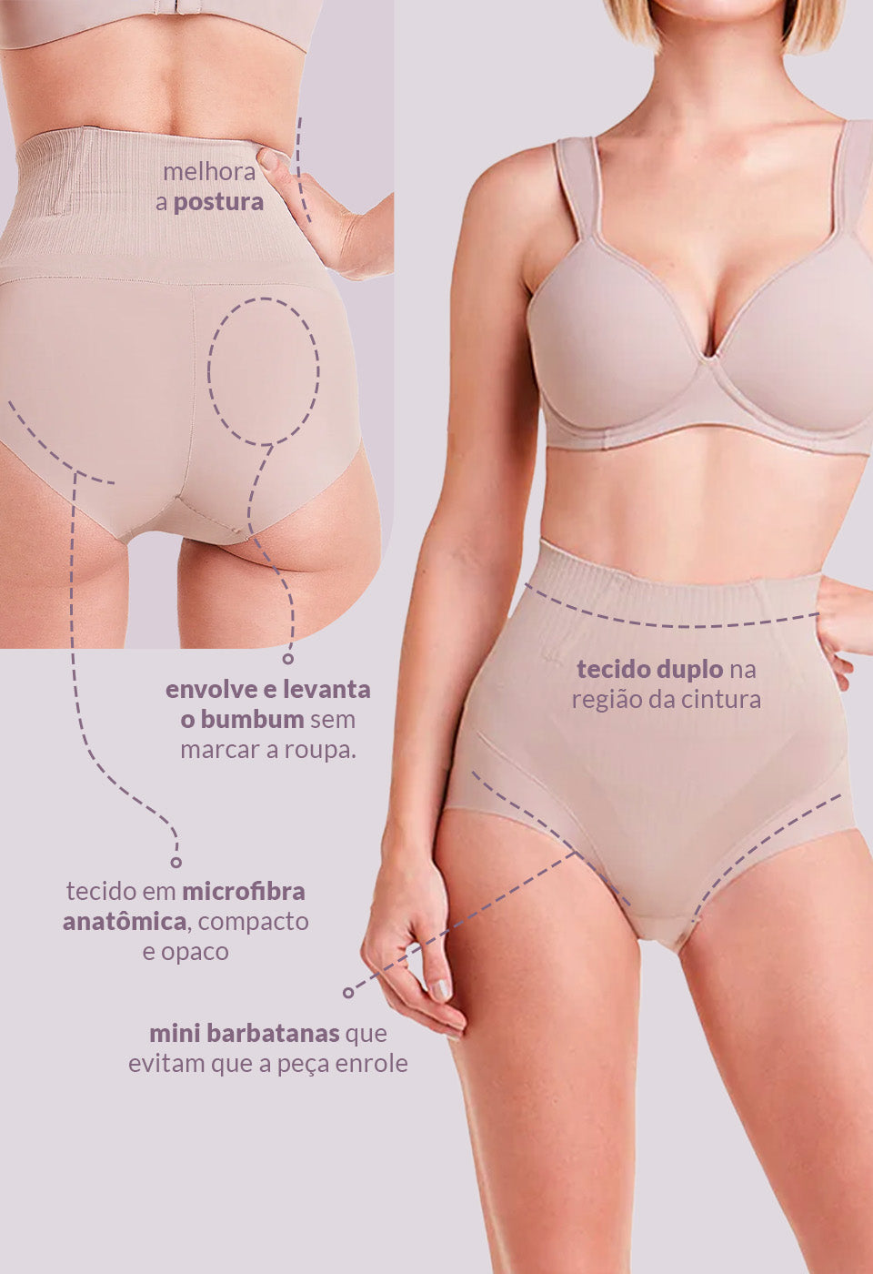 Calcinha Modeladora Cintura Alta Boxer Invisível Afina Cintura Cupuaçú