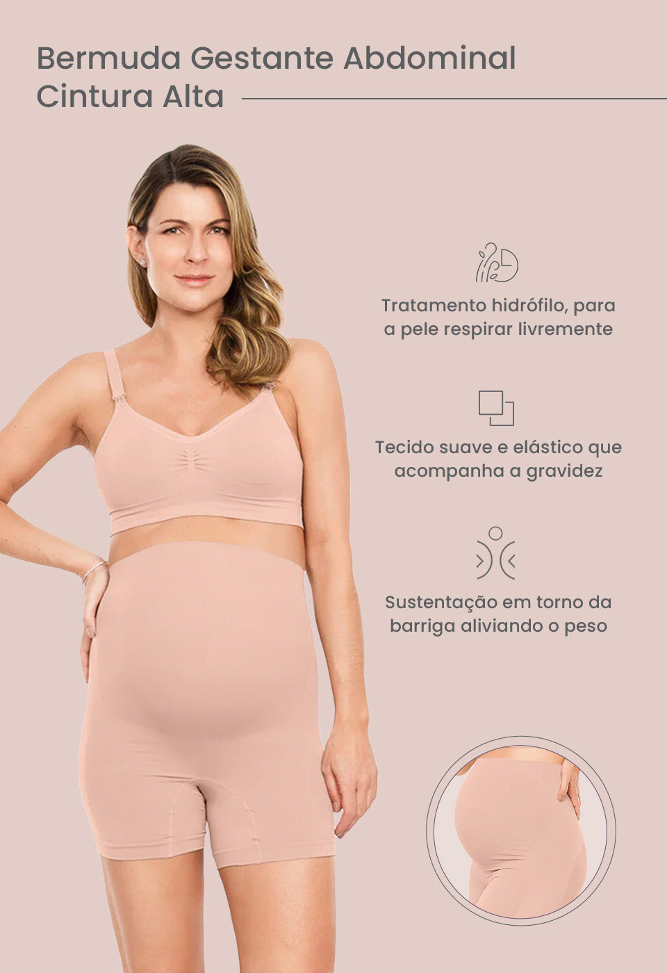 Bermuda Gestante Abdominal Cintura Alta Balm