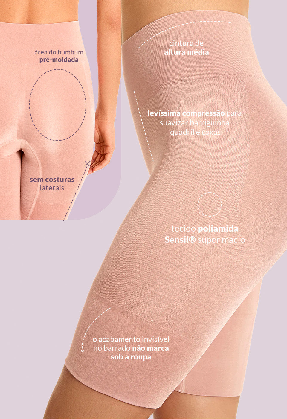 Bermuda Modeladora Cintura Alta Reduz Atrito Nas Coxas Balm