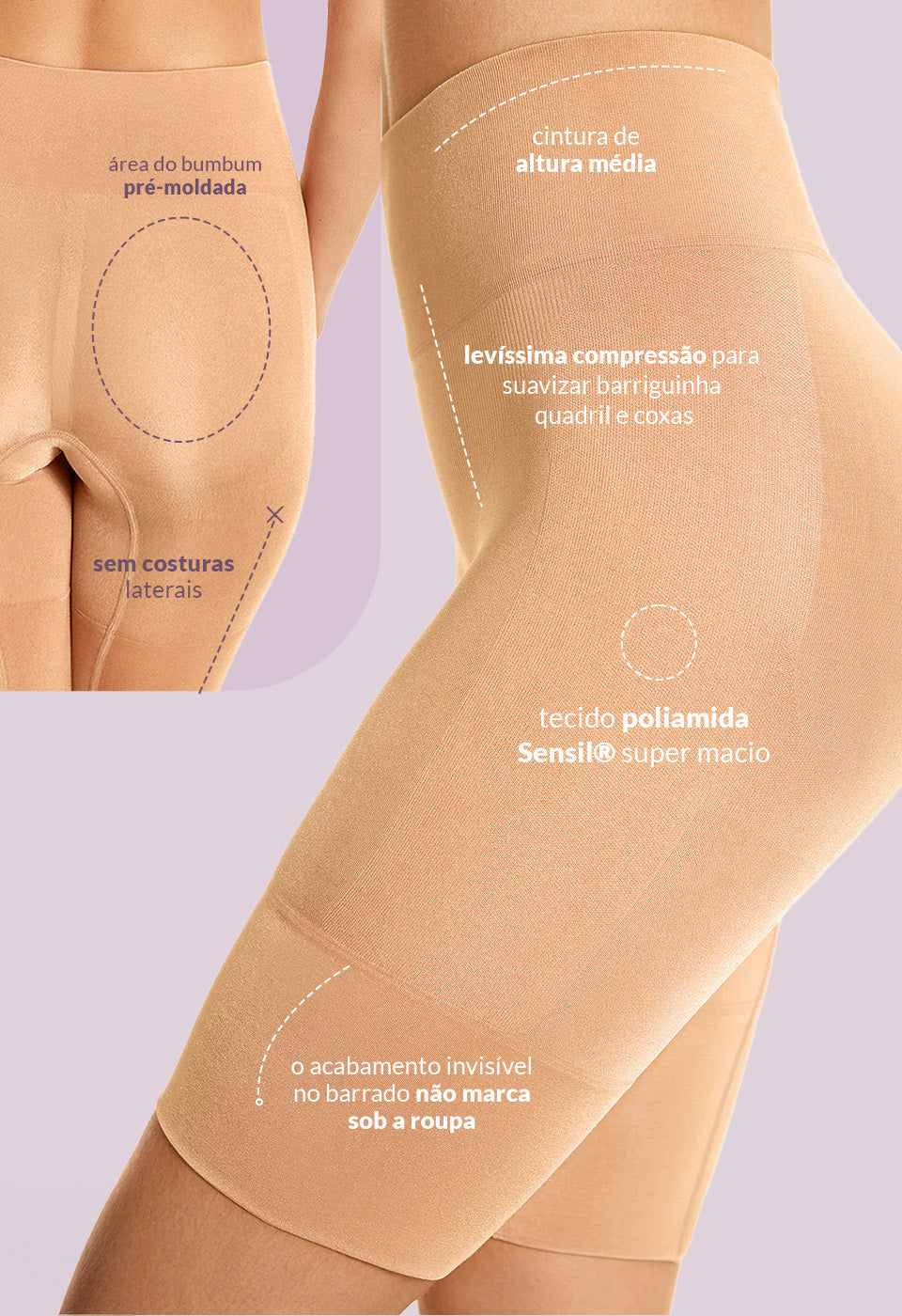 Bermuda Modeladora Cintura Alta Reduz Atrito Nas Coxas Matte