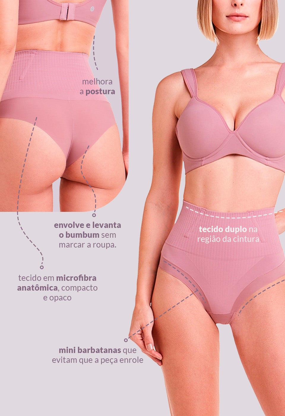 Calcinha Modeladora Cintura Alta Fio Dental Invisível Afina Cintura Boto
