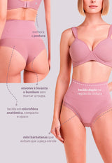 Calcinha Modeladora Cintura Alta Fio Dental Invisível Afina Cintura Boto