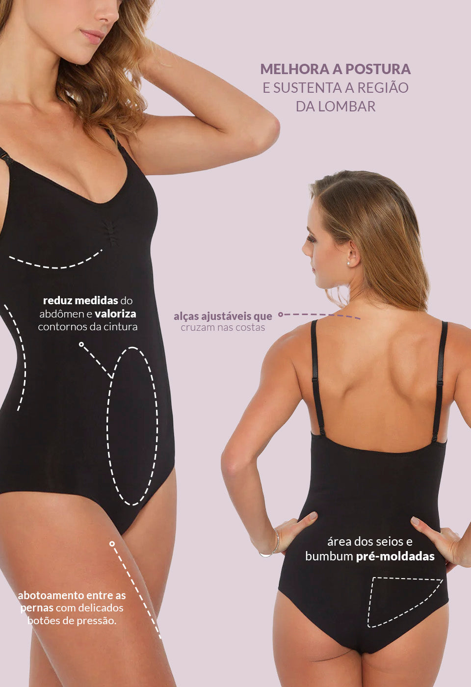 Body Modelador Sem Bojo Afina Cintura Preto