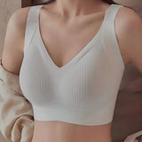 Sutiã feminino canelado push-up ajustável sem aro