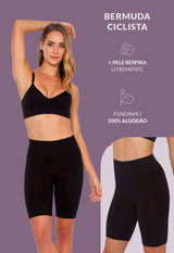 Bermuda Modeladora Cintura Alta Emana Ameniza Celulite Preto