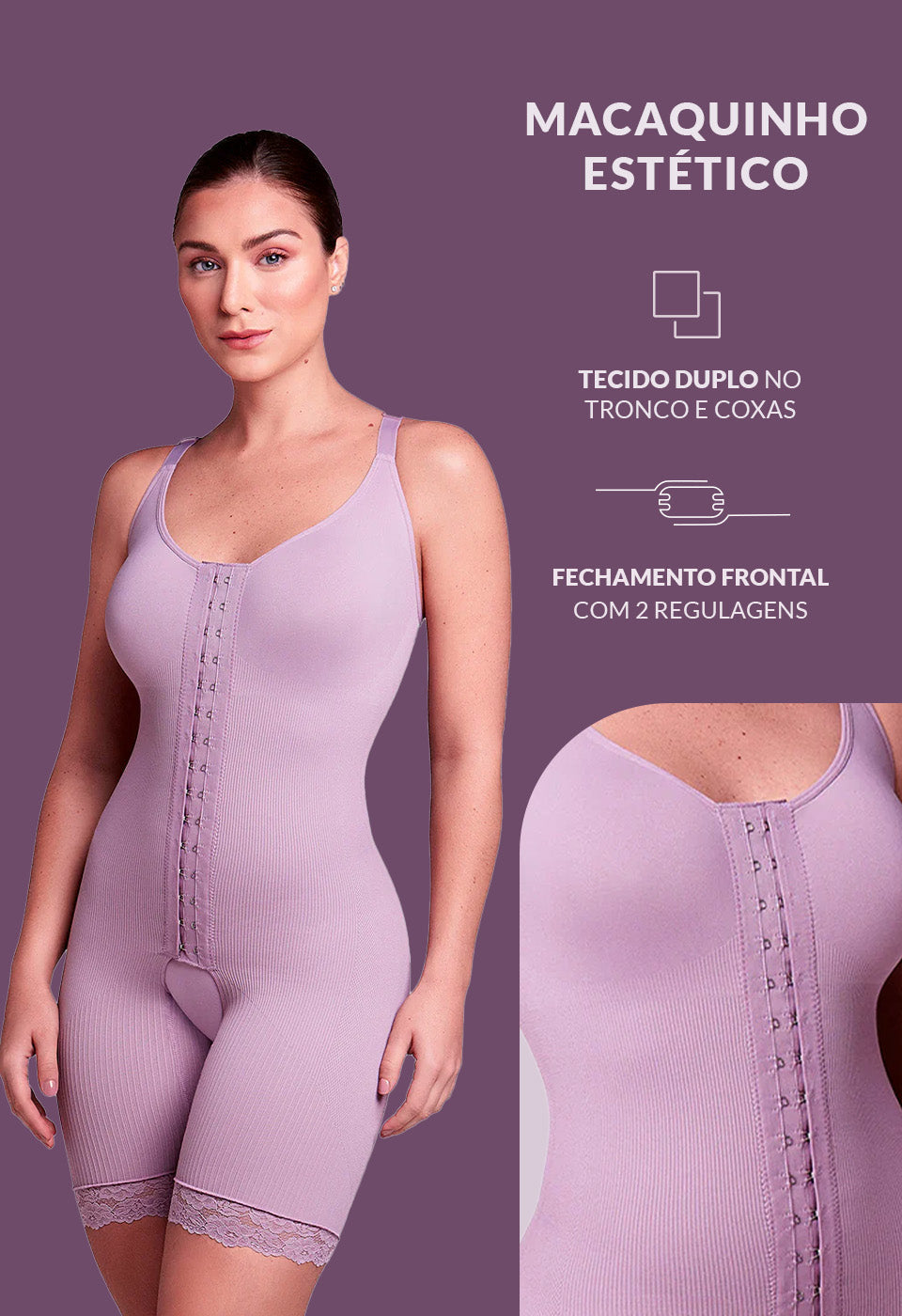 Body Modelador Macaquinho Alça Fina Emana Ameniza Celulite Lilac