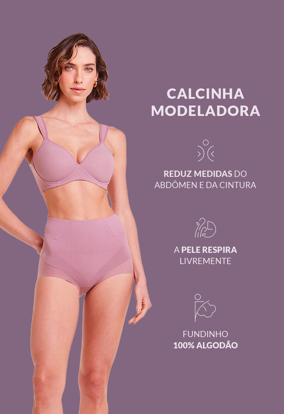 Calcinha Modeladora Cintura Alta Boxer Invisível Afina Cintura Boto