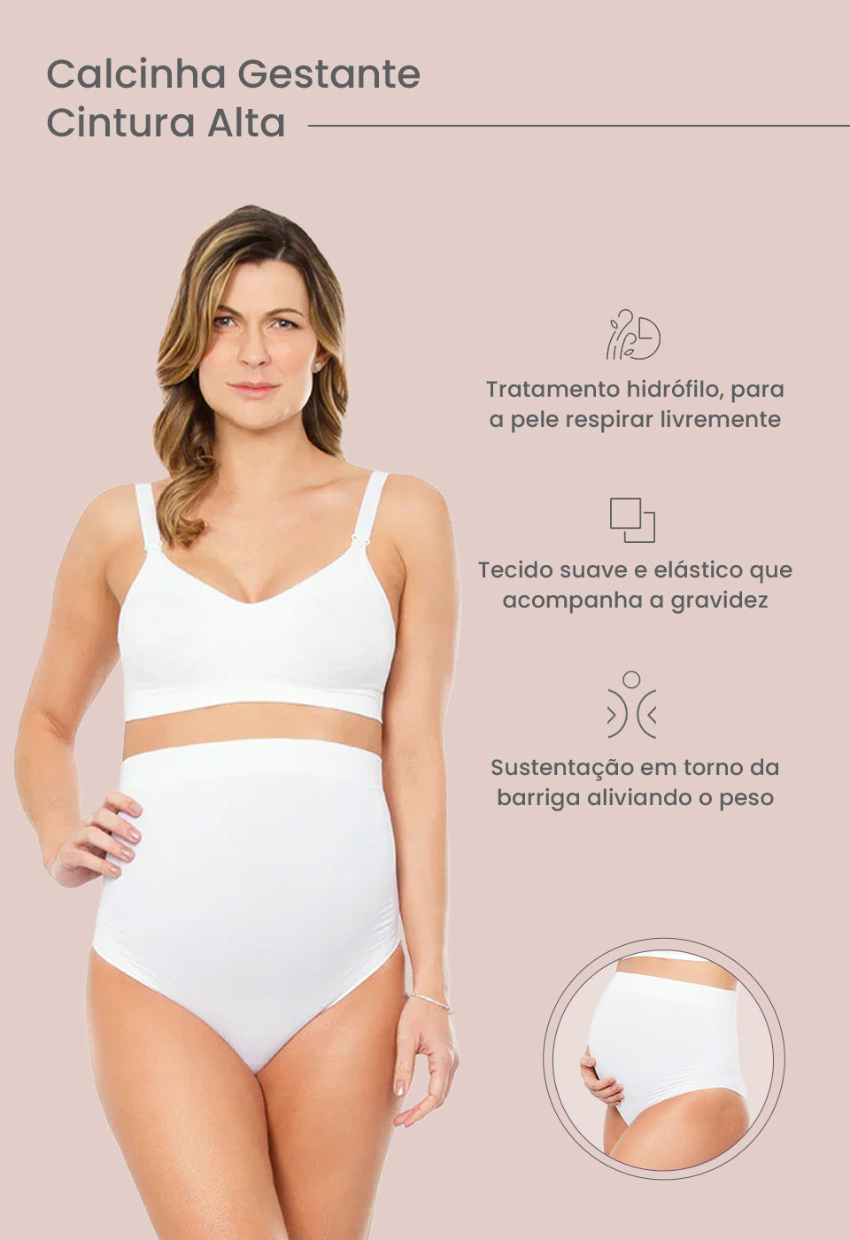 Calcinha Gestante Cintura Alta Branco