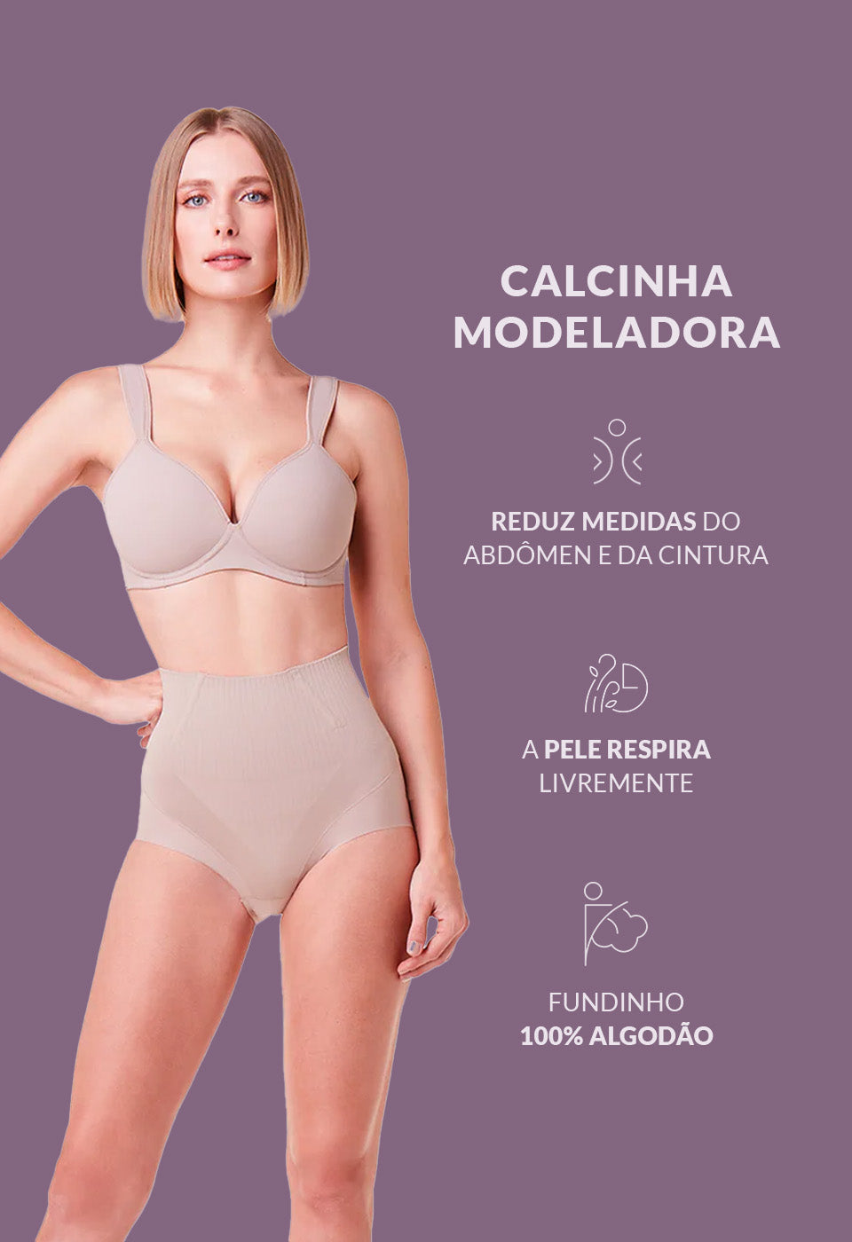 Calcinha Modeladora Cintura Alta Boxer Invisível Afina Cintura Cupuaçú