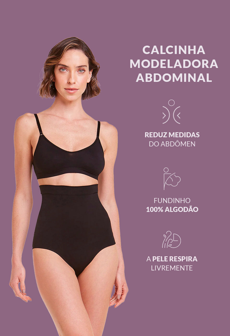 Calcinha Modeladora Abdominal Afina Cintura Preto