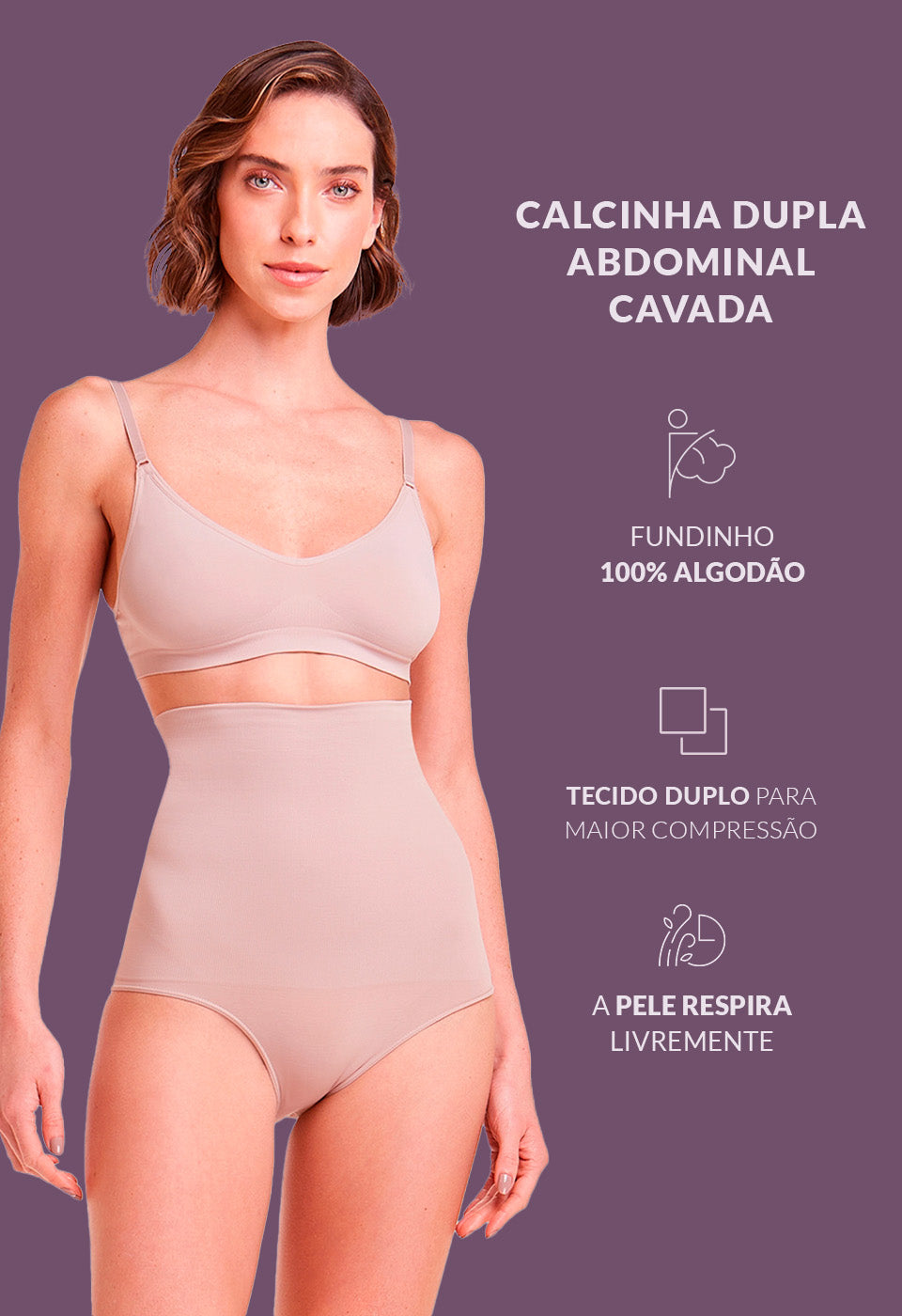 Calcinha Modeladora Abdominal Tanga Tecido Duplo Afina Cintura Base