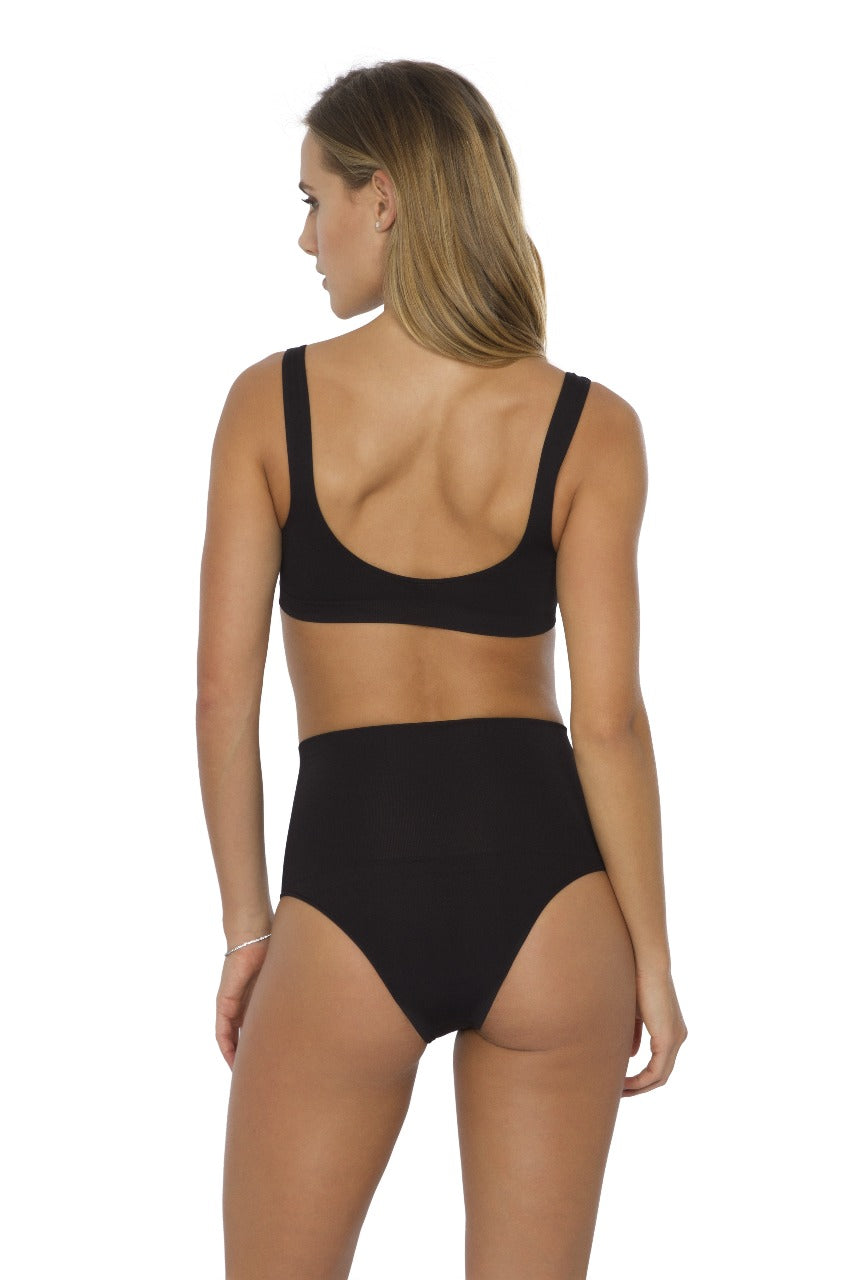 Calcinha Modeladora Cintura Alta Tecido Duplo Afina Cintura Preto