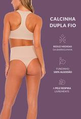 Calcinha Modeladora Cintura Alta Fio Dental Tecido Duplo Afina Cintura Base