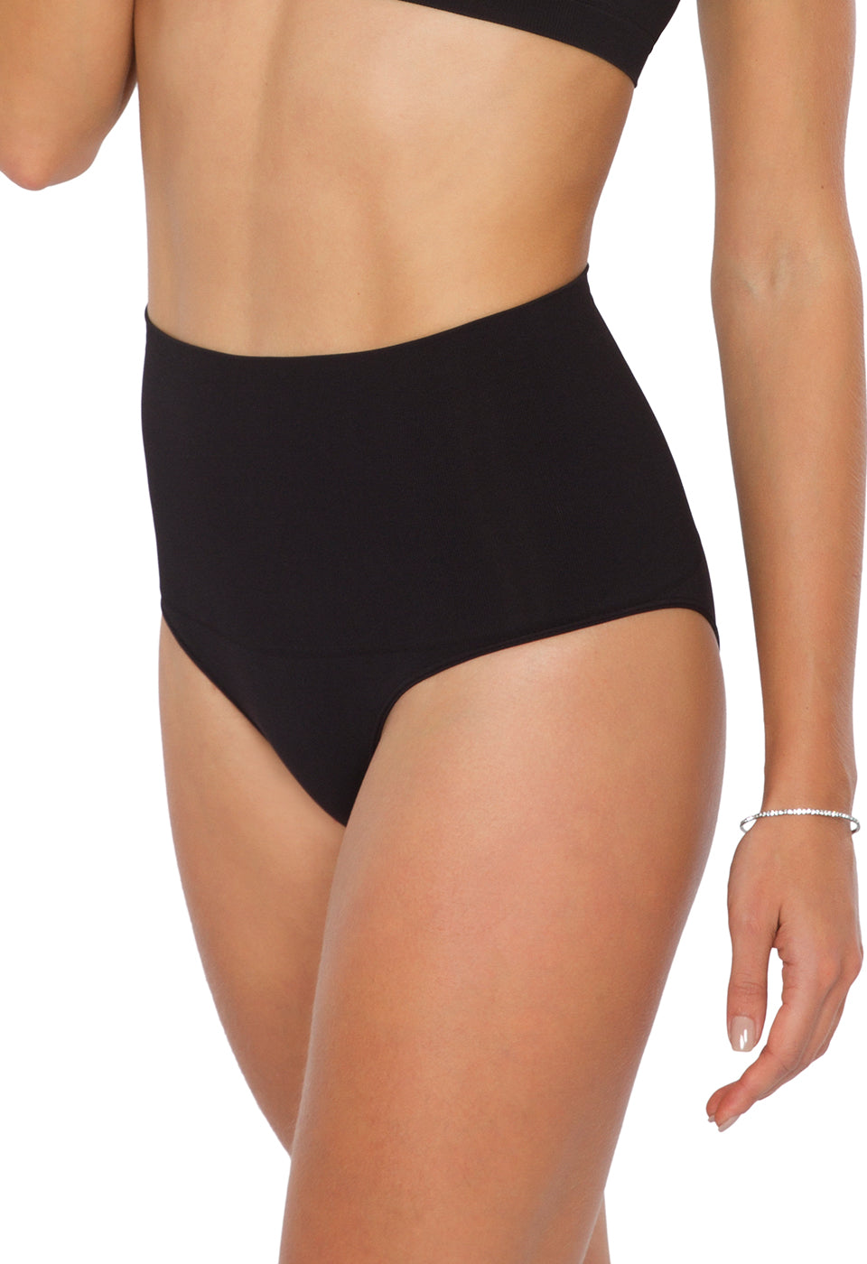 Calcinha Modeladora Cintura Alta Tecido Duplo Afina Cintura Preto