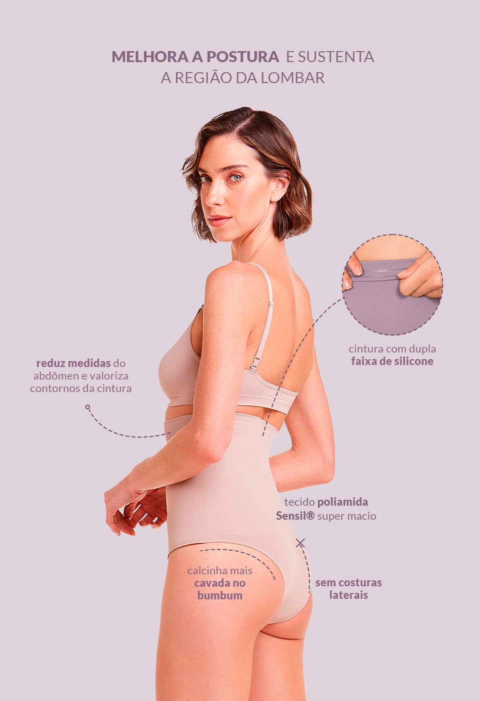 Calcinha Modeladora Abdominal Tanga Tecido Duplo Afina Cintura Base