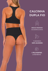 Calcinha Modeladora Cintura Alta Fio Dental Tecido Duplo Afina Cintura Preto