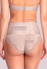 Calcinha Modeladora Cintura Alta Com Renda Afina Cintura Blush