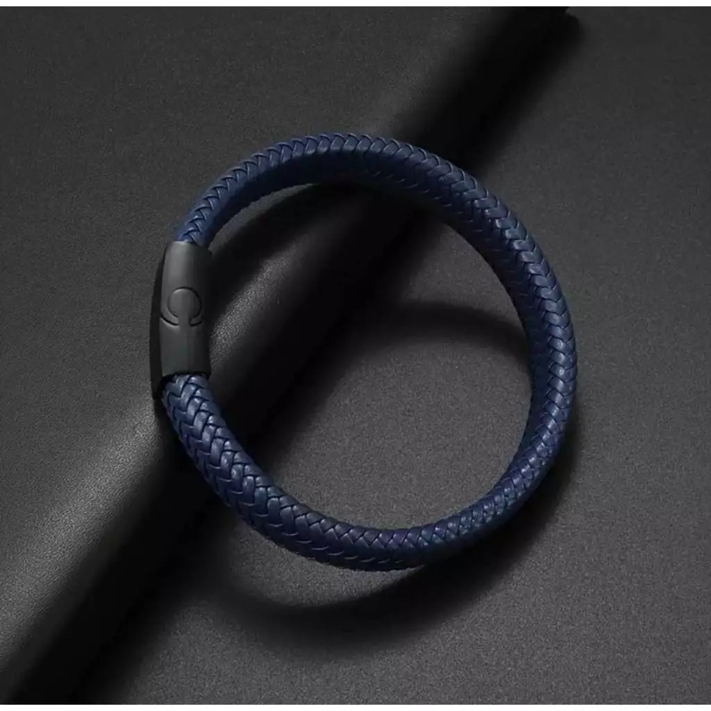 Pulseira Masculina de Couro Genuino Com Fecho de Aço Elite