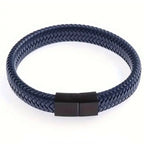Pulseira Masculina de Couro Genuino Com Fecho de Aço Elite