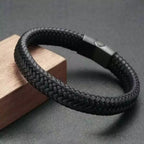 Pulseira Masculina de Couro Genuino Com Fecho de Aço Elite