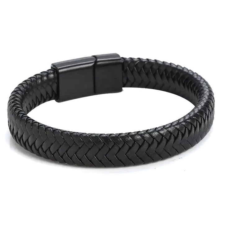 Pulseira Masculina de Couro Genuino Com Fecho de Aço Elite