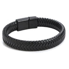 Pulseira Masculina de Couro Genuino Com Fecho de Aço Elite