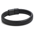 Pulseira Masculina de Couro Genuino Com Fecho de Aço Elite