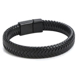 Pulseira Masculina de Couro Genuino Com Fecho de Aço Elite