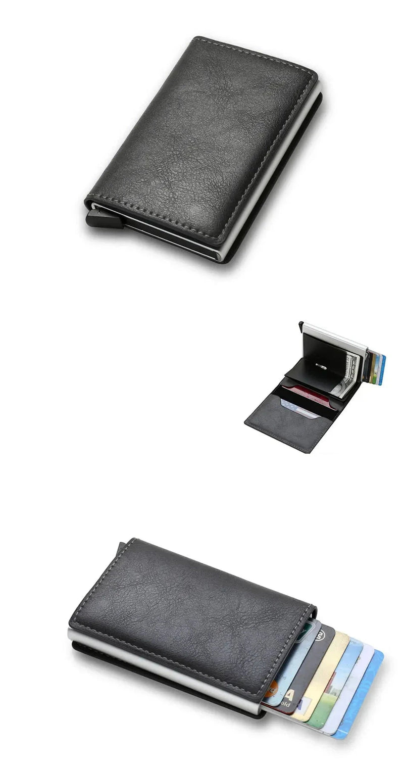 Carteira Slim com Porta Cartões De Couro Antifurto RFID Carbon