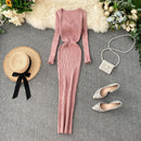 Vestido Longo de Malha com Decote em V