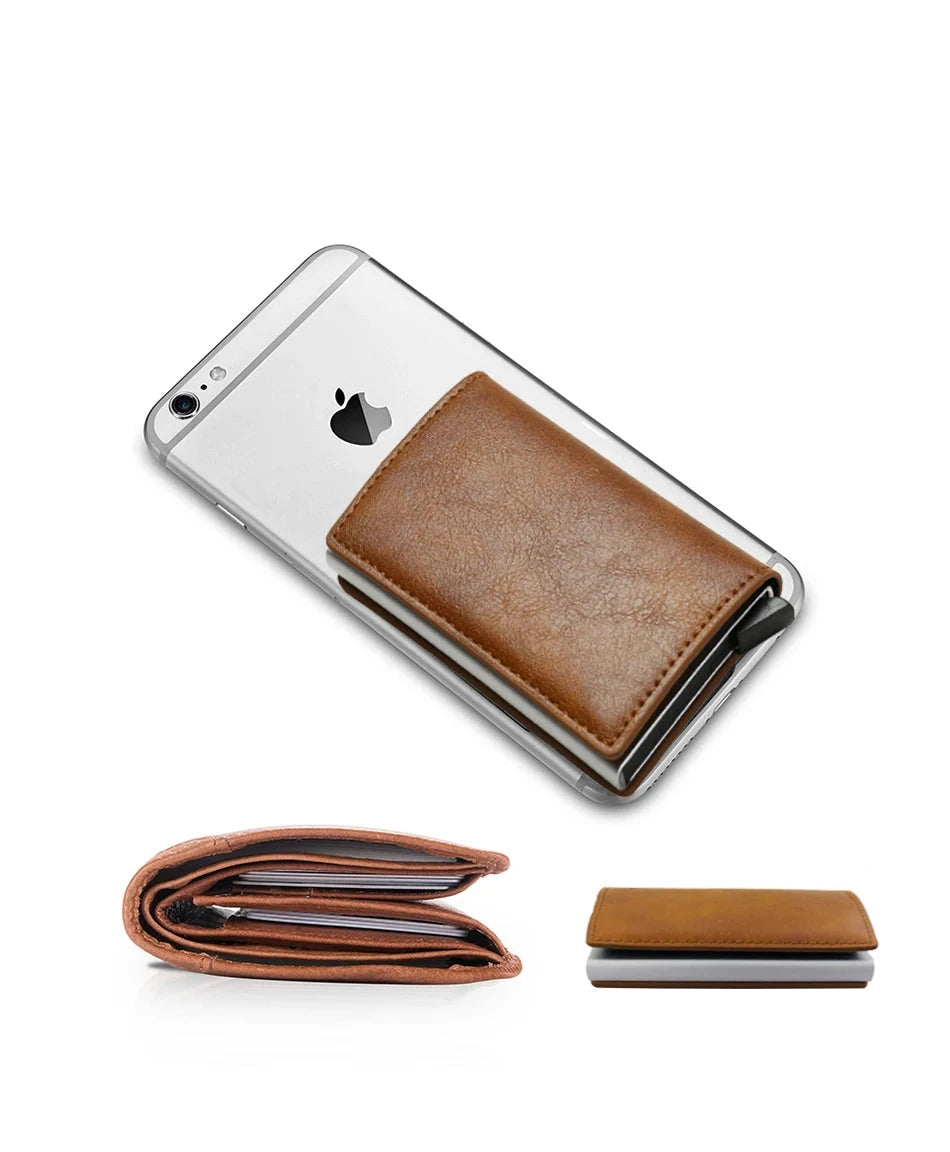 Carteira Masculina Slim com Porta Cartões De Couro Antifurto RFID Carbon