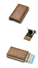 Carteira Masculina Slim com Porta Cartões De Couro Antifurto RFID Carbon