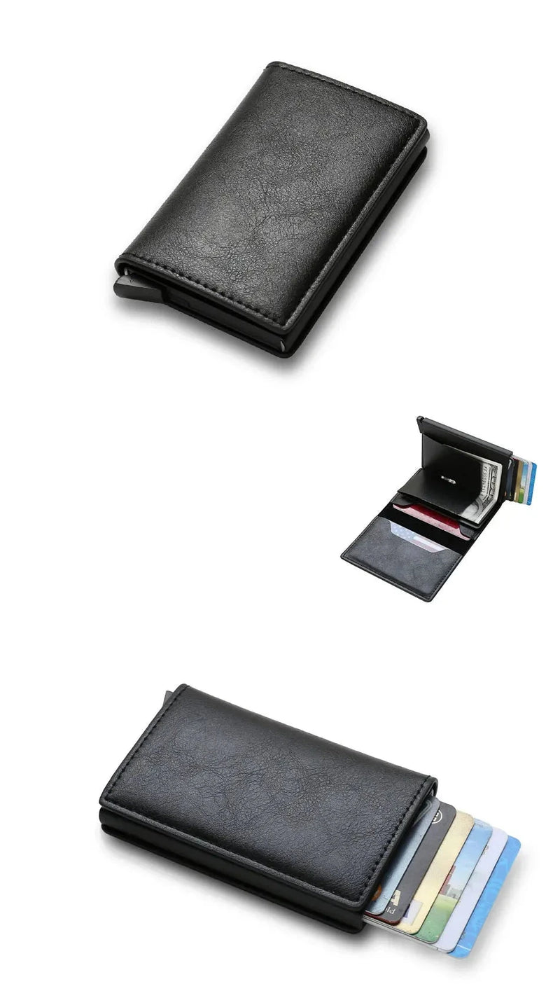 Carteira Slim com Porta Cartões De Couro Antifurto RFID Carbon