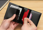Carteira Masculina Slim com Porta Cartões De Couro Antifurto RFID Carbon