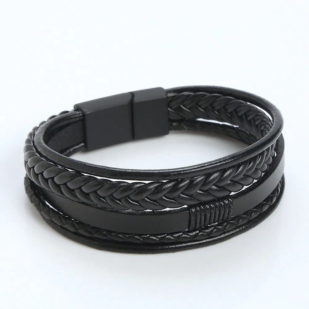 Pulseira Masculina Bracelete de Couro Genuino Com Fecho de Aço