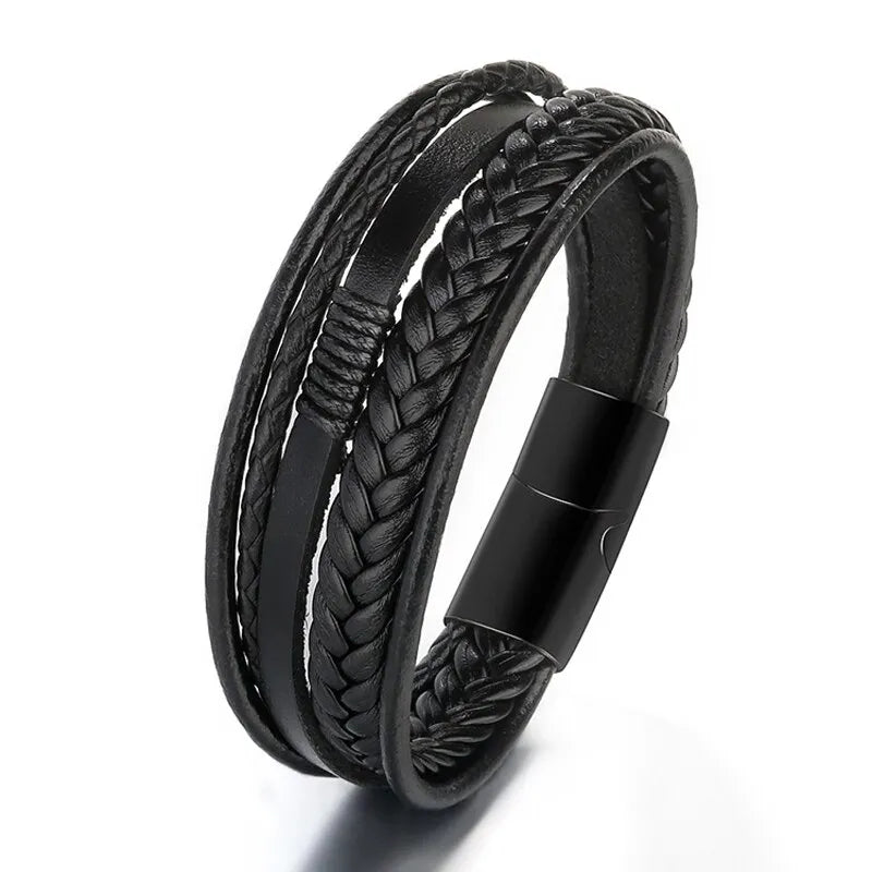 Pulseira Masculina Bracelete de Couro Genuino Com Fecho de Aço