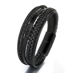 Pulseira Masculina Bracelete de Couro Genuino Com Fecho de Aço