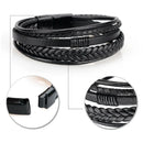 Pulseira Masculina Bracelete de Couro Genuino Com Fecho de Aço