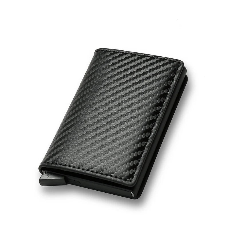 Carteira Masculina Slim com Porta Cartões De Couro Antifurto RFID Carbon