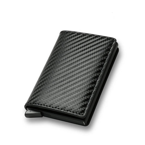 Carteira Masculina Slim com Porta Cartões De Couro Antifurto RFID Carbon
