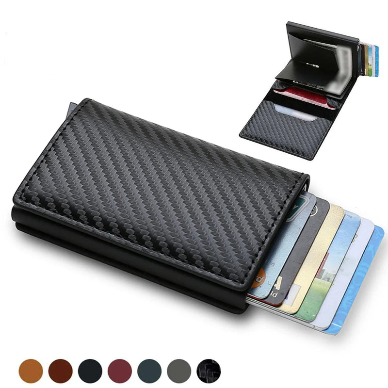 Carteira Slim com Porta Cartões De Couro Antifurto RFID Carbon