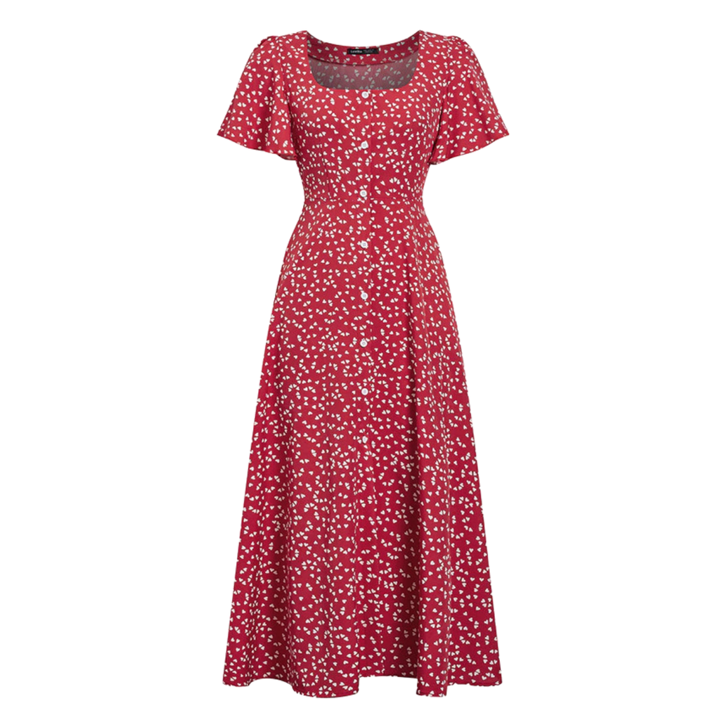 Vestido Feminino Midi Estampado Floral com Botões Manga Curta