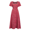Vestido Feminino Midi Estampado Floral com Botões Manga Curta