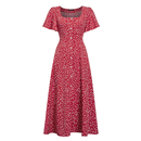 Vestido Feminino Midi Estampado Floral com Botões Manga Curta