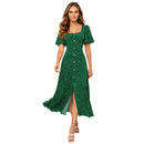 Vestido Feminino Midi Estampado Floral com Botões Manga Curta
