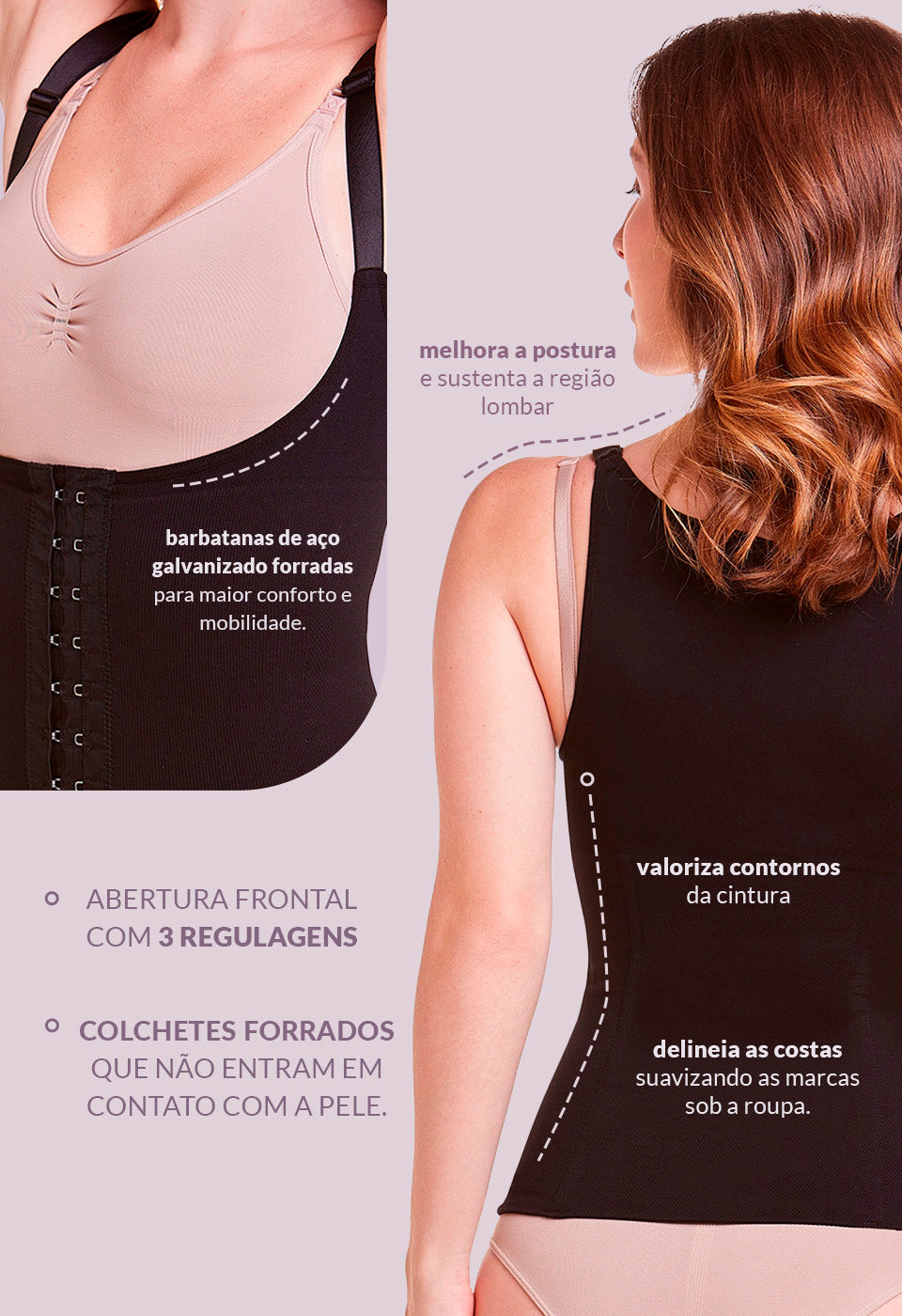 Colete Modelador Com Barbatana E Tecido Duplo Afina Cintura Preto